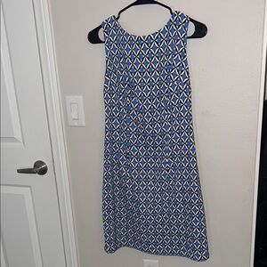 AB Studio Blue and White Geometric Midi Dress